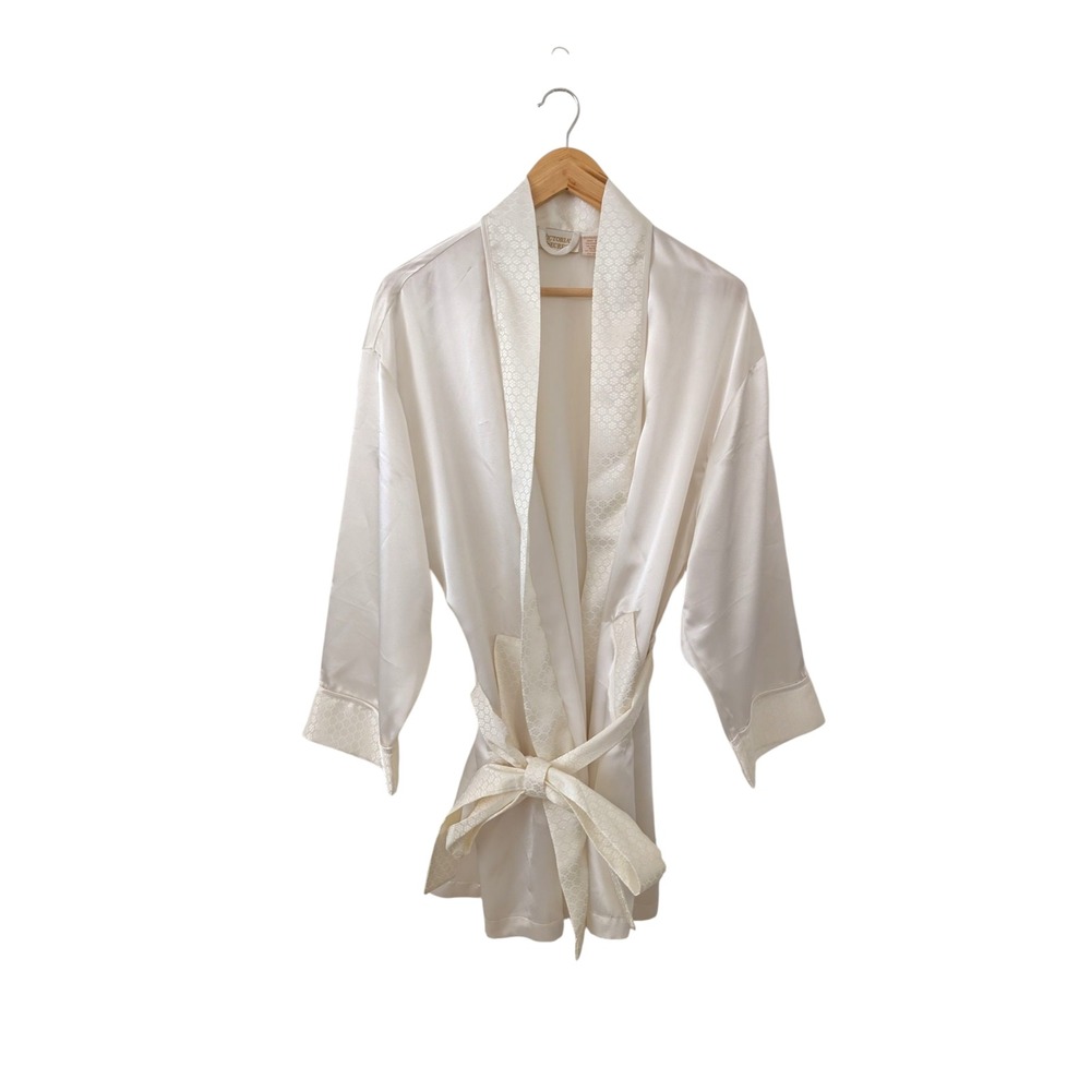 Vintage Gold Label Victoria's Secret VS Satin Robe Kimono Floral Trim‎ O/S